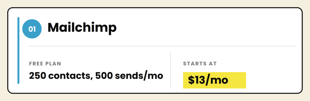 Free Email Marketing Tools - Mailchimp pricing