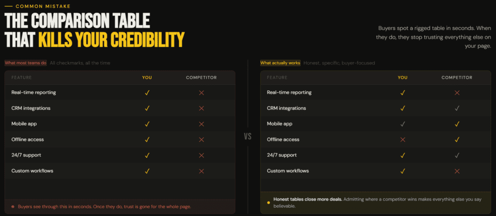 Competitor Comparison Pages: Table