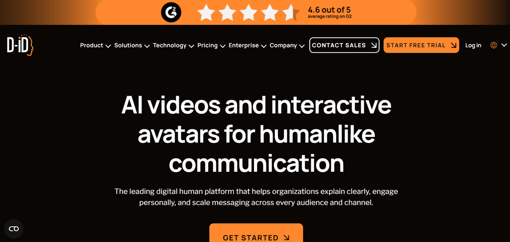 	D-ID homepage, a budget AI video generator that animates a photo into a talking head