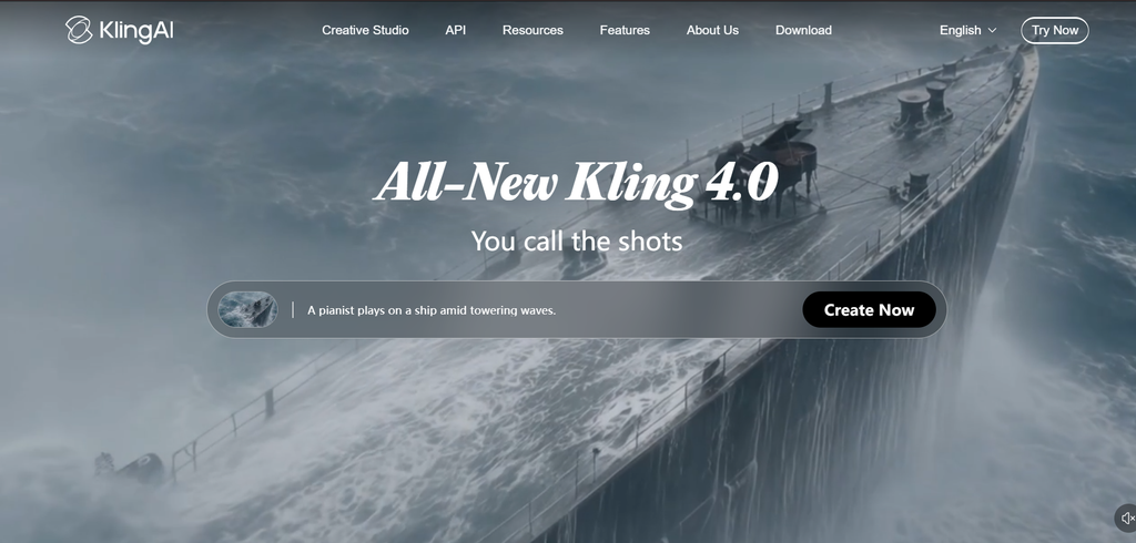 Kling AI homepage, an AI video generator known for quality clips on a budget