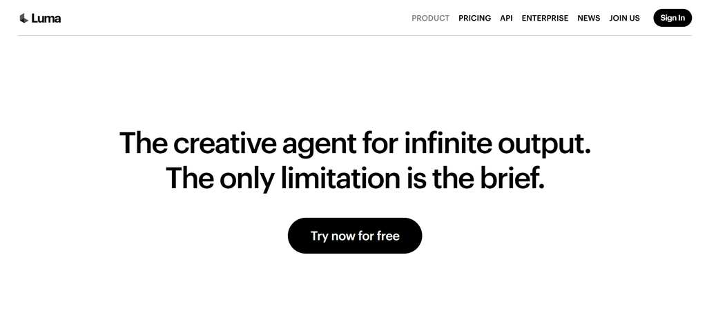 Luma Dream Machine homepage, a fast AI video generator for drafting clips