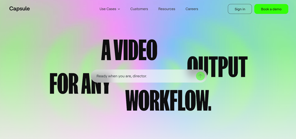 Capsule homepage, an AI video editor for turning team footage into on-brand video