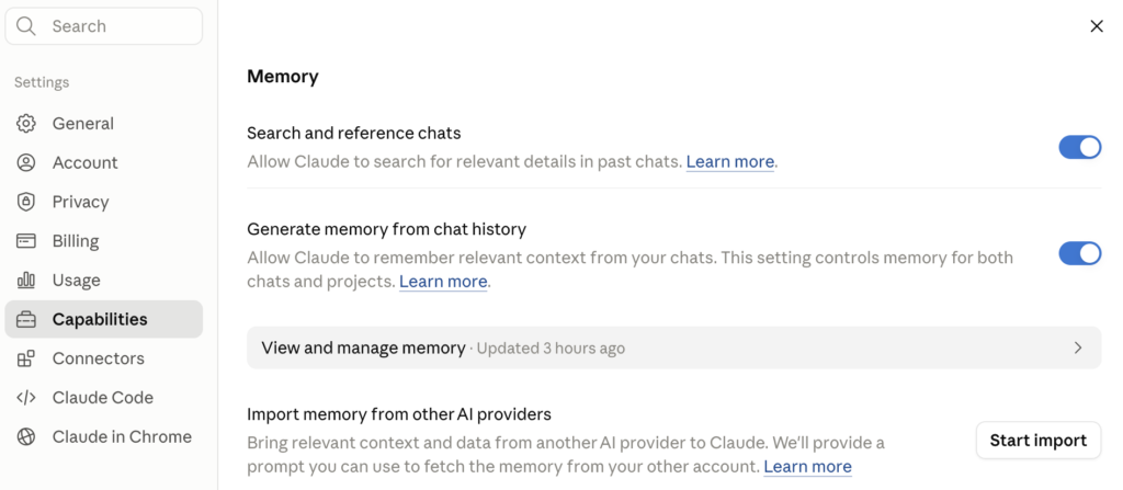 claude memory and capabilities