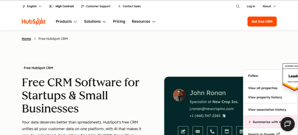 CRM tools for B2B SaaS - Hubspot