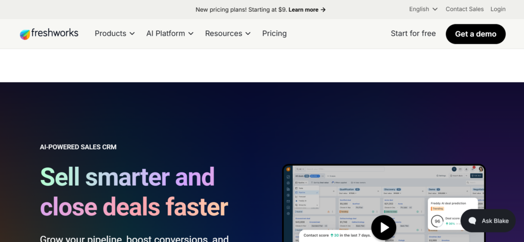 CRM tools for B2B SaaS - freshsales