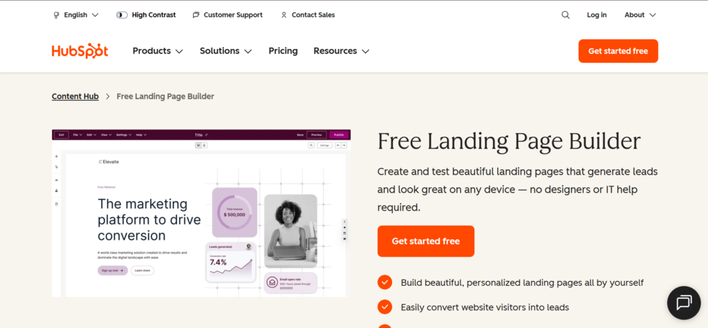 Landing Page Builders - Hubspot landing page