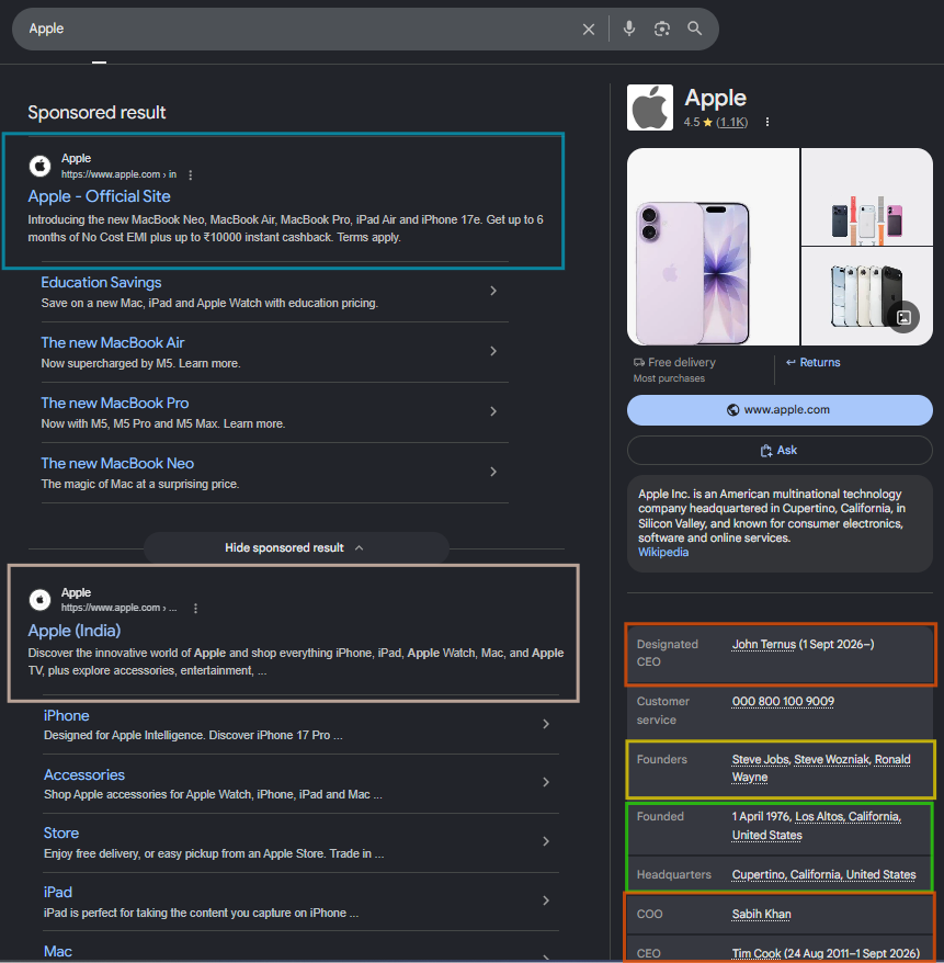 Google Knowledge Graph - Apple search on google