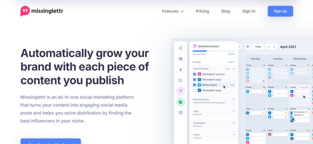 social media scheduling tools - Missinglettr