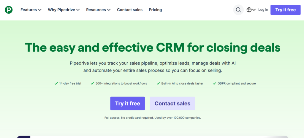 CRM tools for B2B SaaS- pipedrive