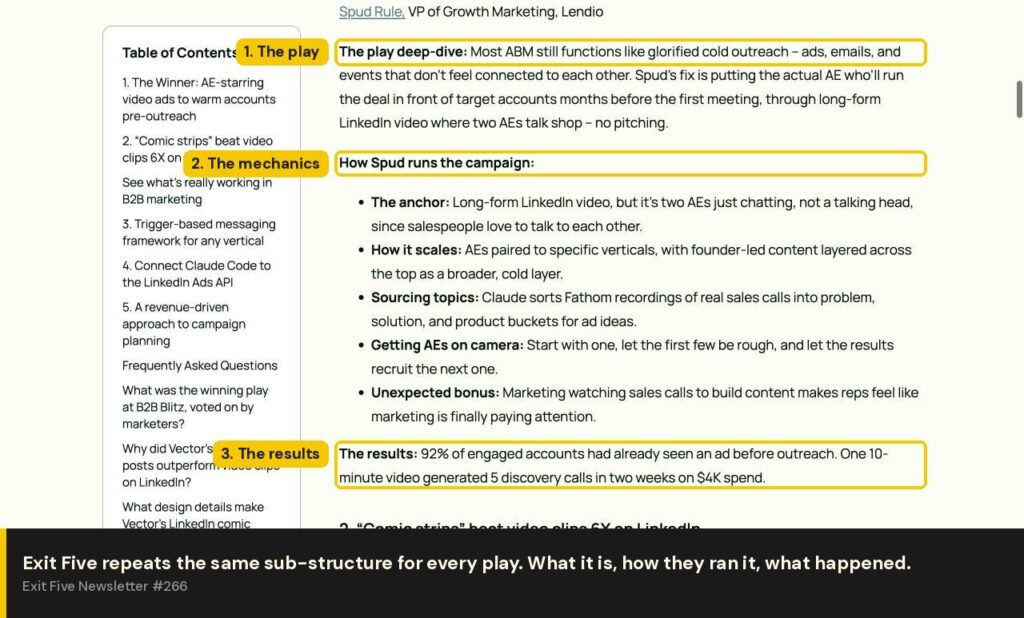 Exit Five play breakdown showing the play, the mechanics and the results in sequence