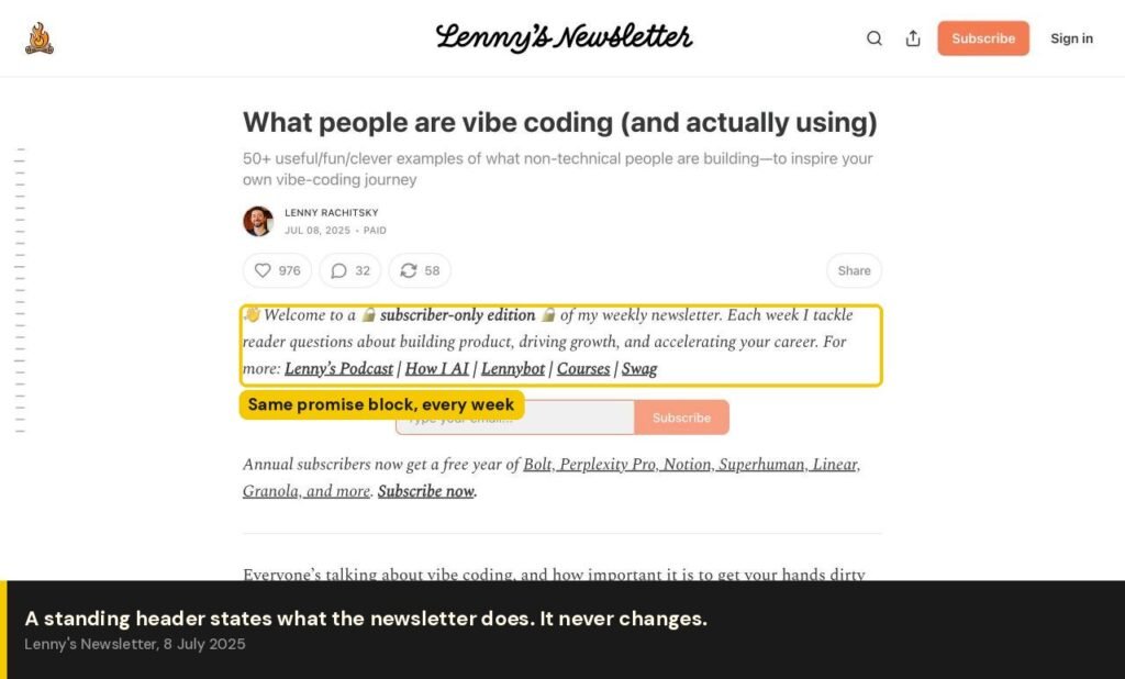 Lenny's Newsletter standing header block that appears every week