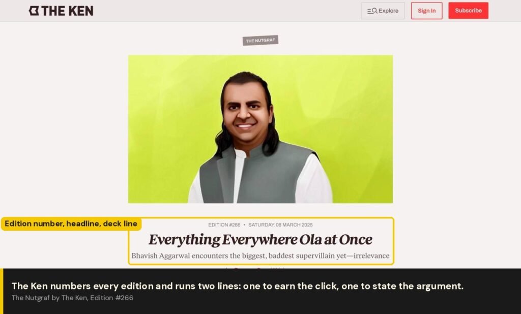 The Nutgraf header showing edition number, headline and deck line