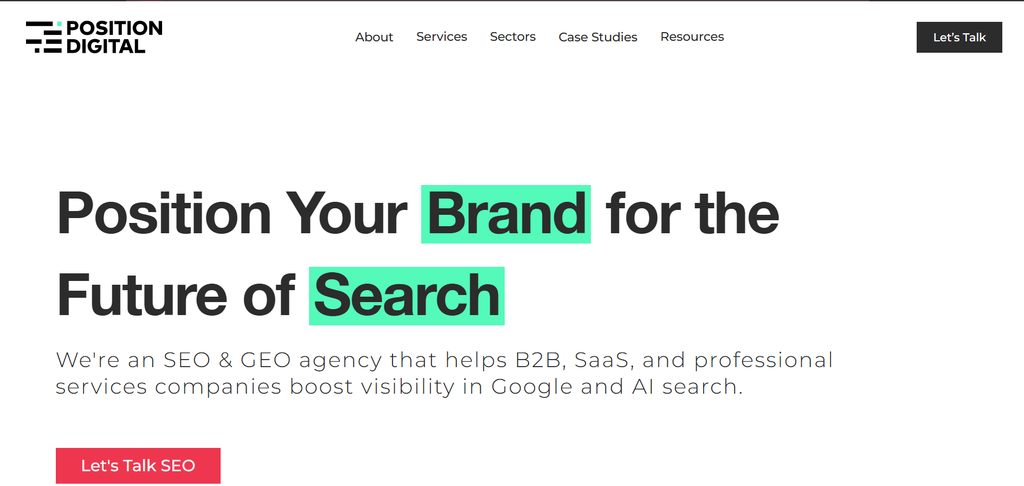 Position Digital homepage, a B2B SEO agency for startups and scaleups
