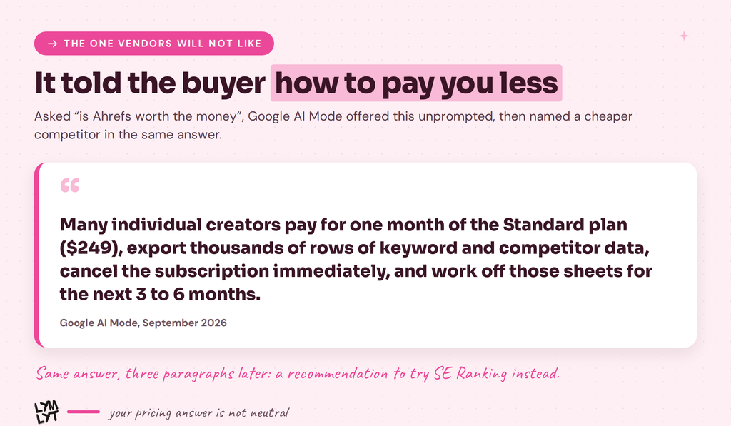 an engine recommending the subscribe and cancel method and naming a competitor