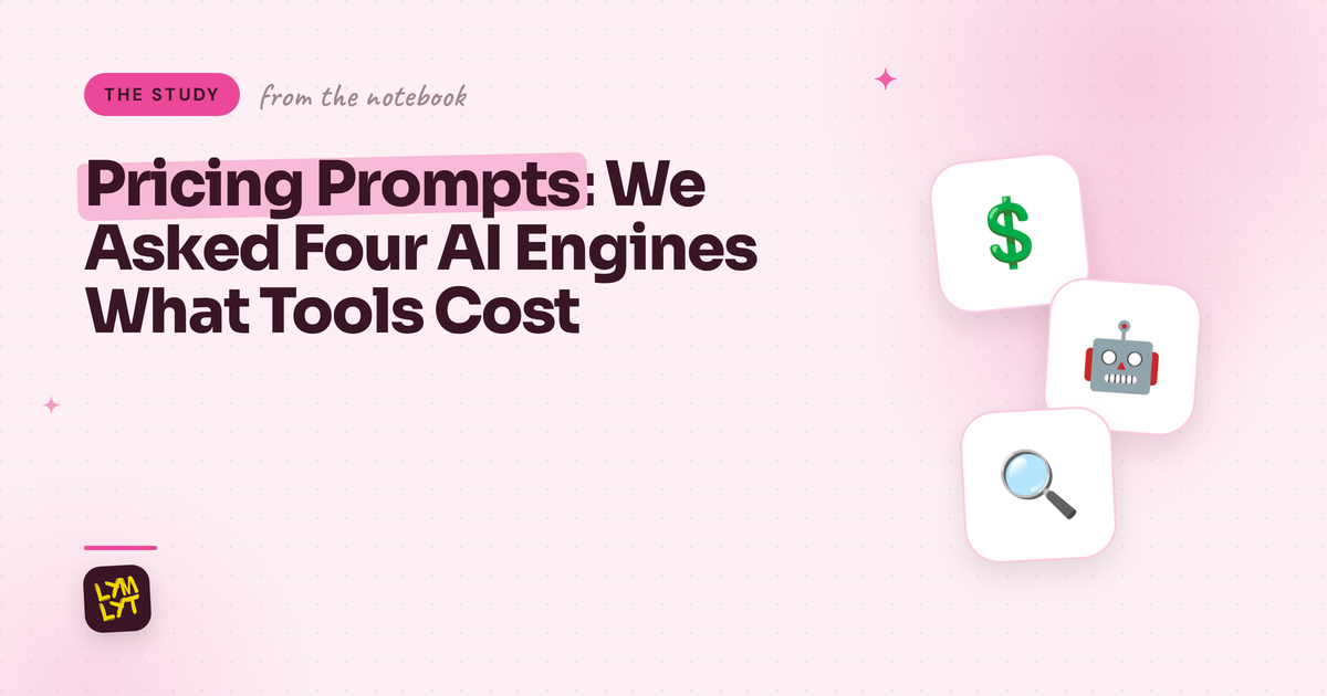 Pricing prompts: we asked four AI engines what tools cost, a LymLyt blog cover