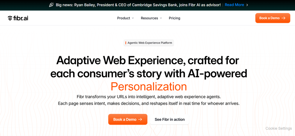 Fibr AI homepage, an AI tool that personalizes headlines, images and CTAs for each campaign
