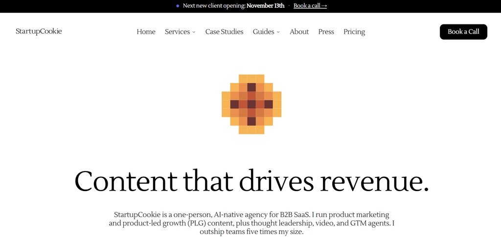 Content repurposing agency - Startup Cookie Homepage