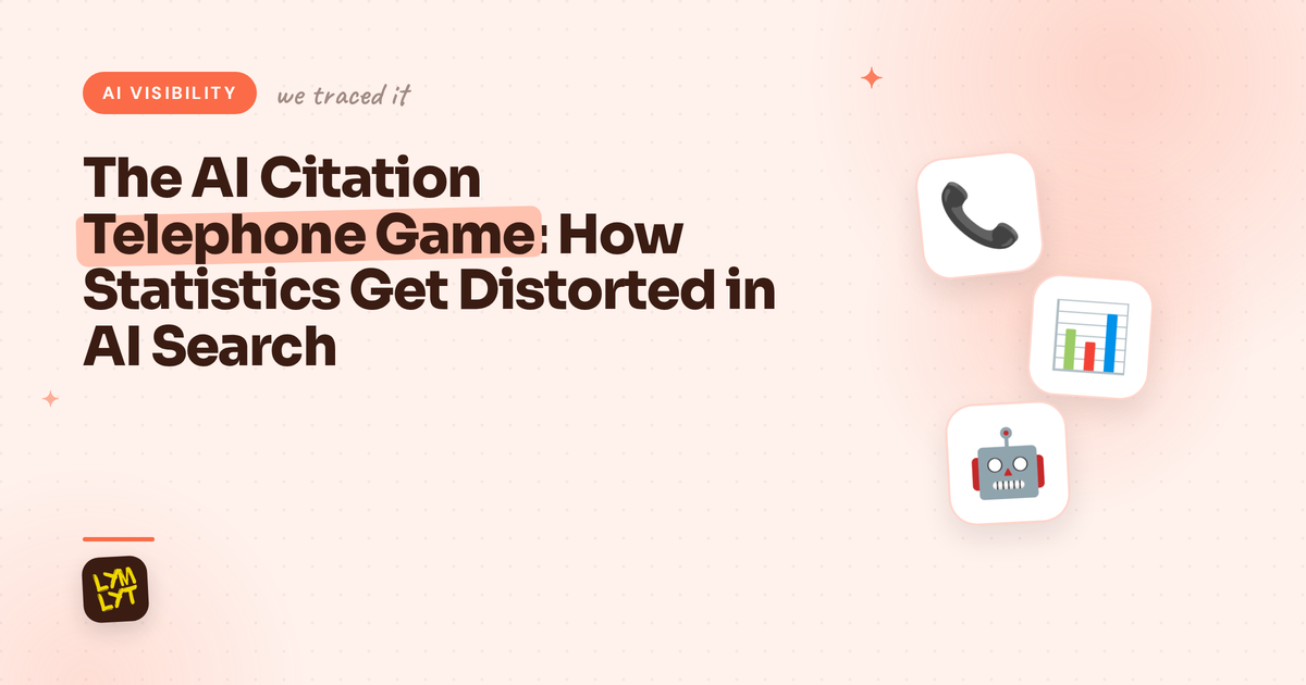 AI citation telephone game cover: how statistics get distorted in AI search, by LymLyt