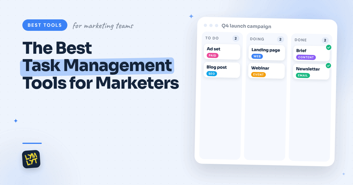 Task management tools for marketers: a campaign board with cards moving from to do to done