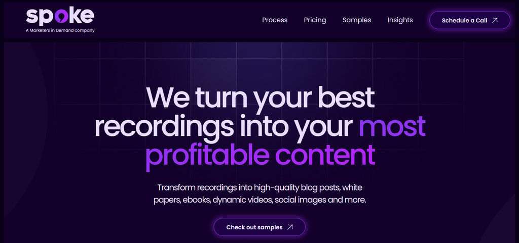 Content repurposing agency - Spoke homepage